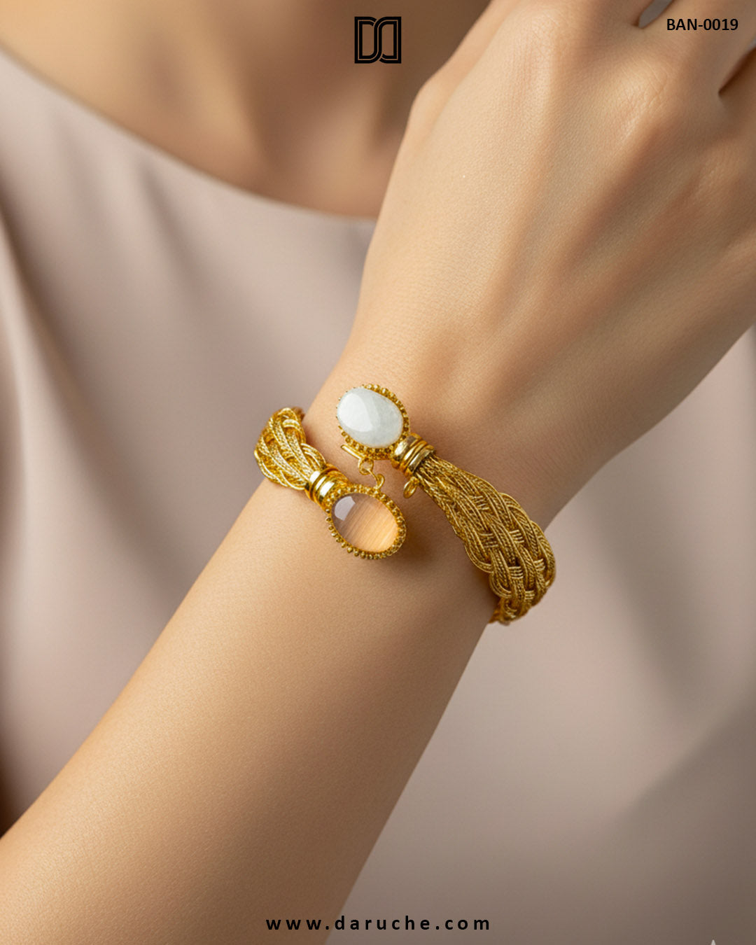 Gemstone Elan Open-Cuff Bangle Duo