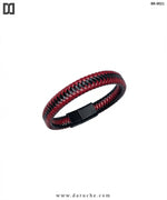 Men's Red & Black Braided PU Leather Bracelet