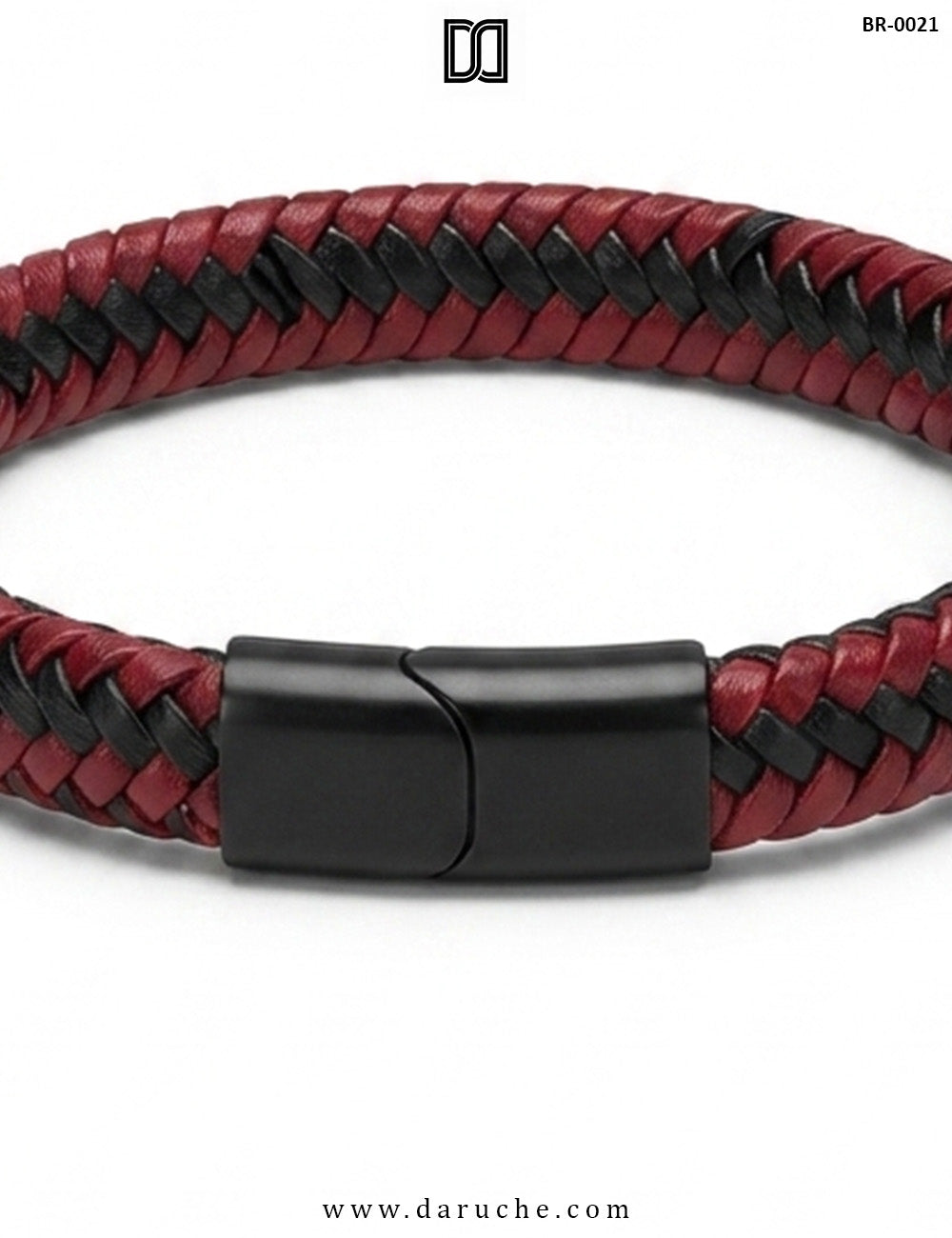 Men's Red & Black Braided PU Leather Bracelet