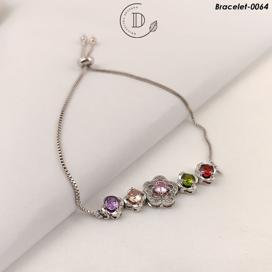 Silver Plated Multi Zircon Stones Adjustable Bracelet