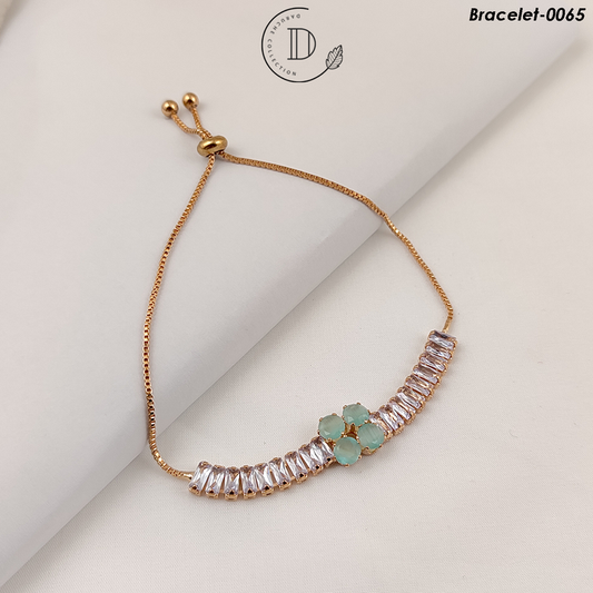 Gold Plated Mint & White Zircon Stone Adjustable Bracelet