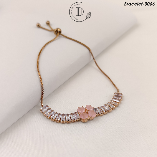 Gold Plated Pink & White Zircon Stone Adjustable Bracelet