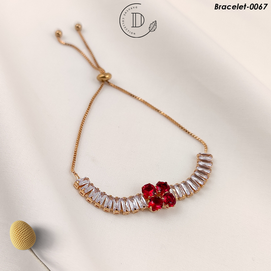 Gold Plated Ruby & White Zircon Stone Adjustable Bracelet