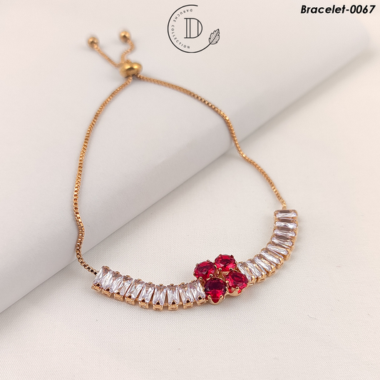 Gold Plated Ruby & White Zircon Stone Adjustable Bracelet