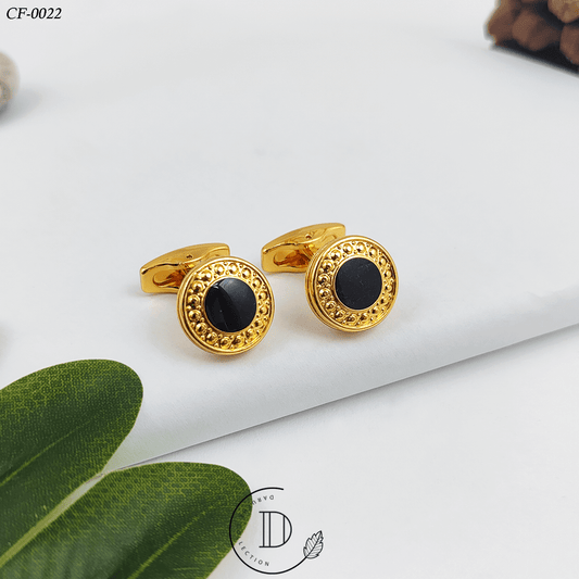 Golden & Black Round Textured Cufflink