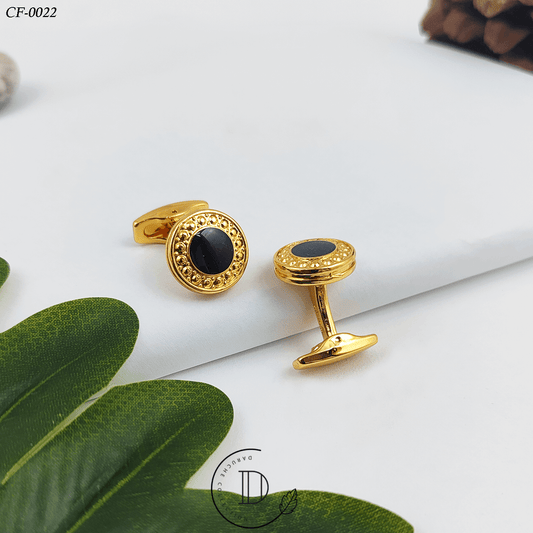 Golden & Black Round Textured Cufflink