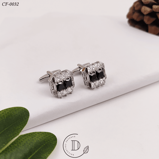 Silver Black & White Zircon Stone Cufflink