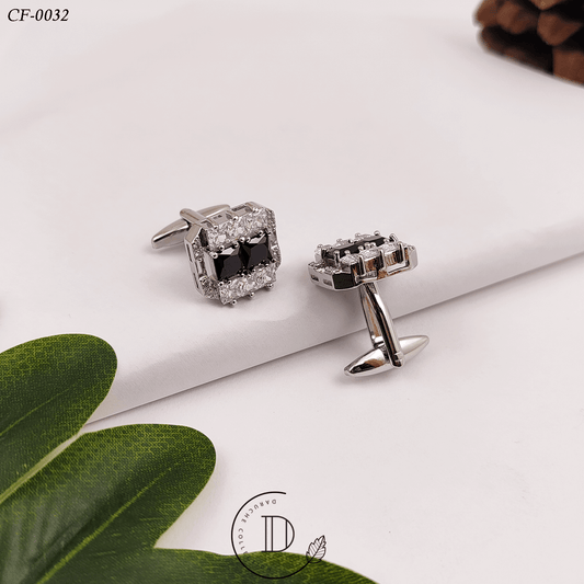 Silver Black & White Zircon Stone Cufflink