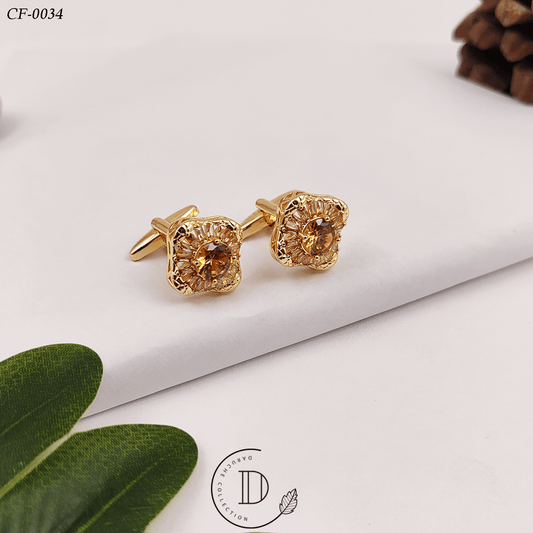 Golden & Champagne Zircon Stone Cufflink