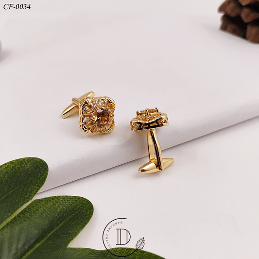 Golden & Champagne Zircon Stone Cufflink