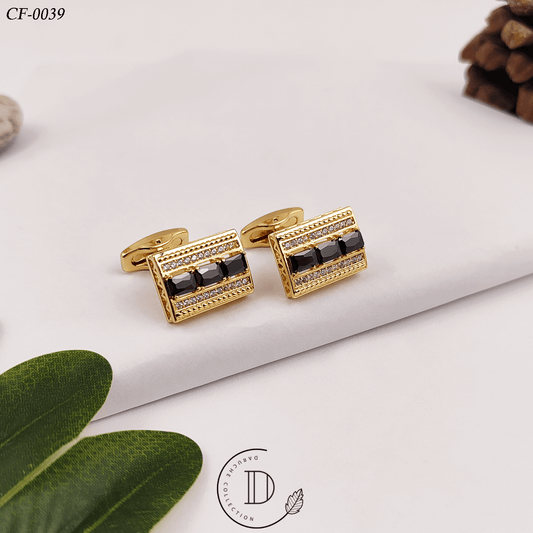 Golden Black & White Zircon Stone Cufflink