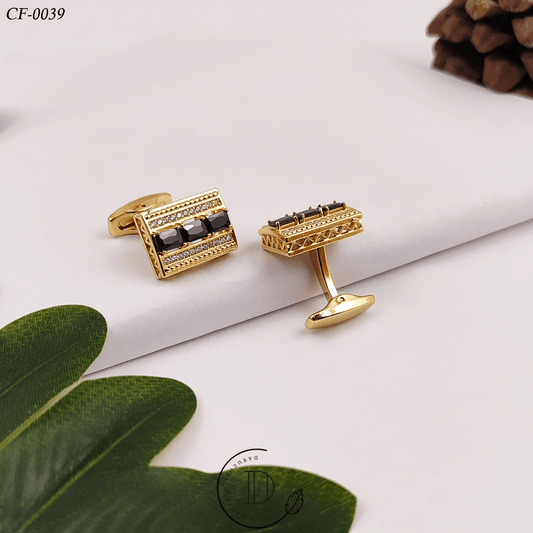 Golden Black & White Zircon Stone Cufflink