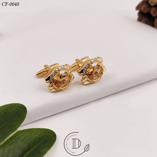 Golden Champagne & White Zircon Stone Cufflink