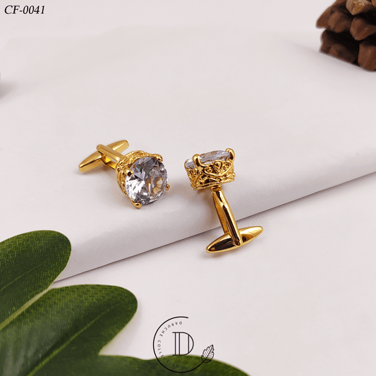 Golden & White Zircon Stone Cufflink