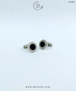 Silver & Black Textured Round Cufflinks