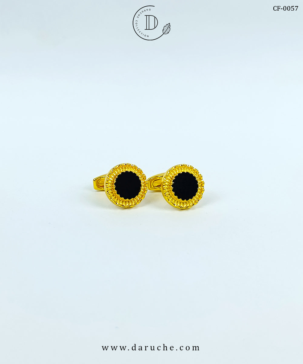 Golden & Black Textured Round Cufflinks