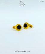 Golden & Black Textured Round Cufflinks