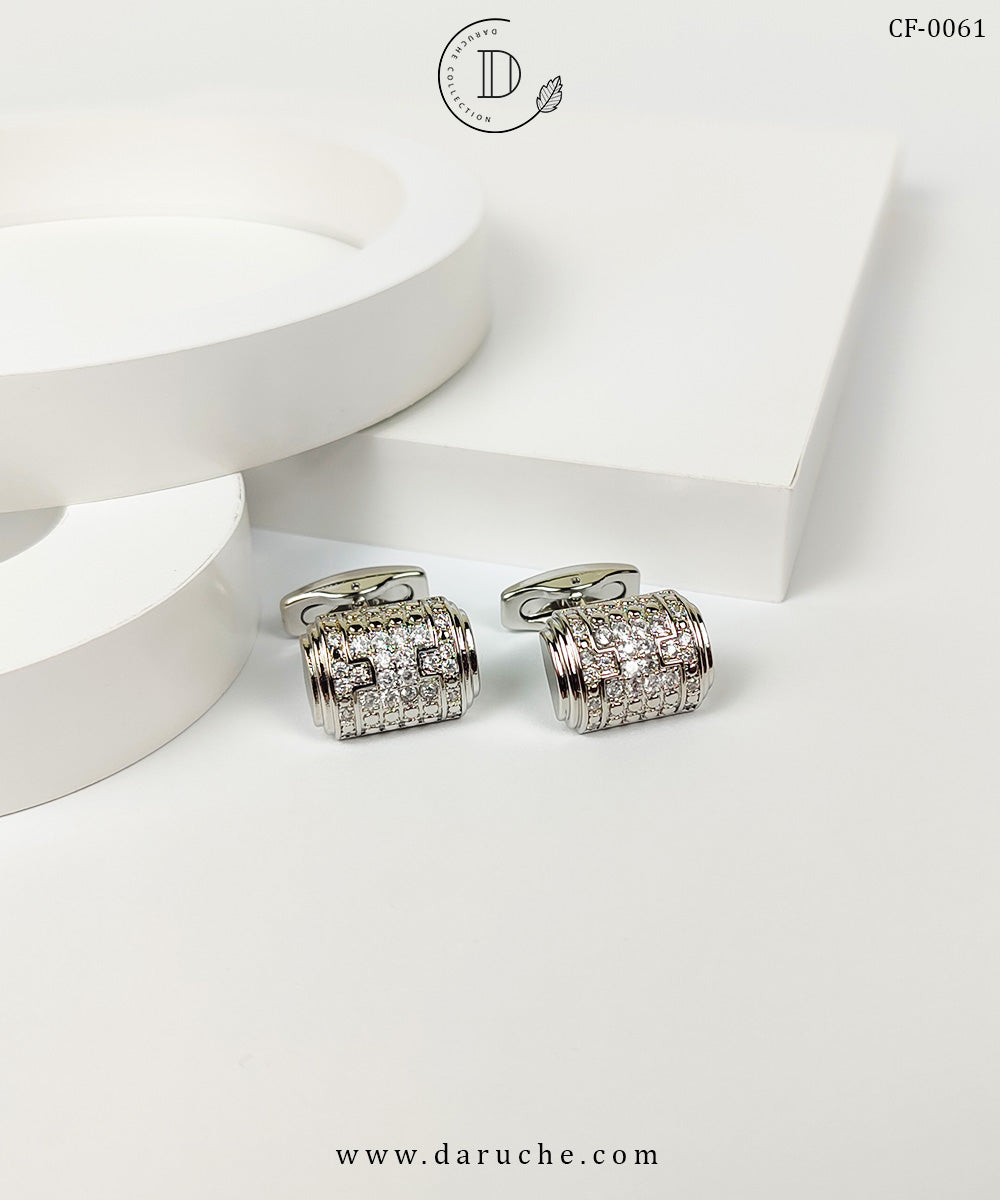 Stunning Silver Zircon Stone Cufflinks