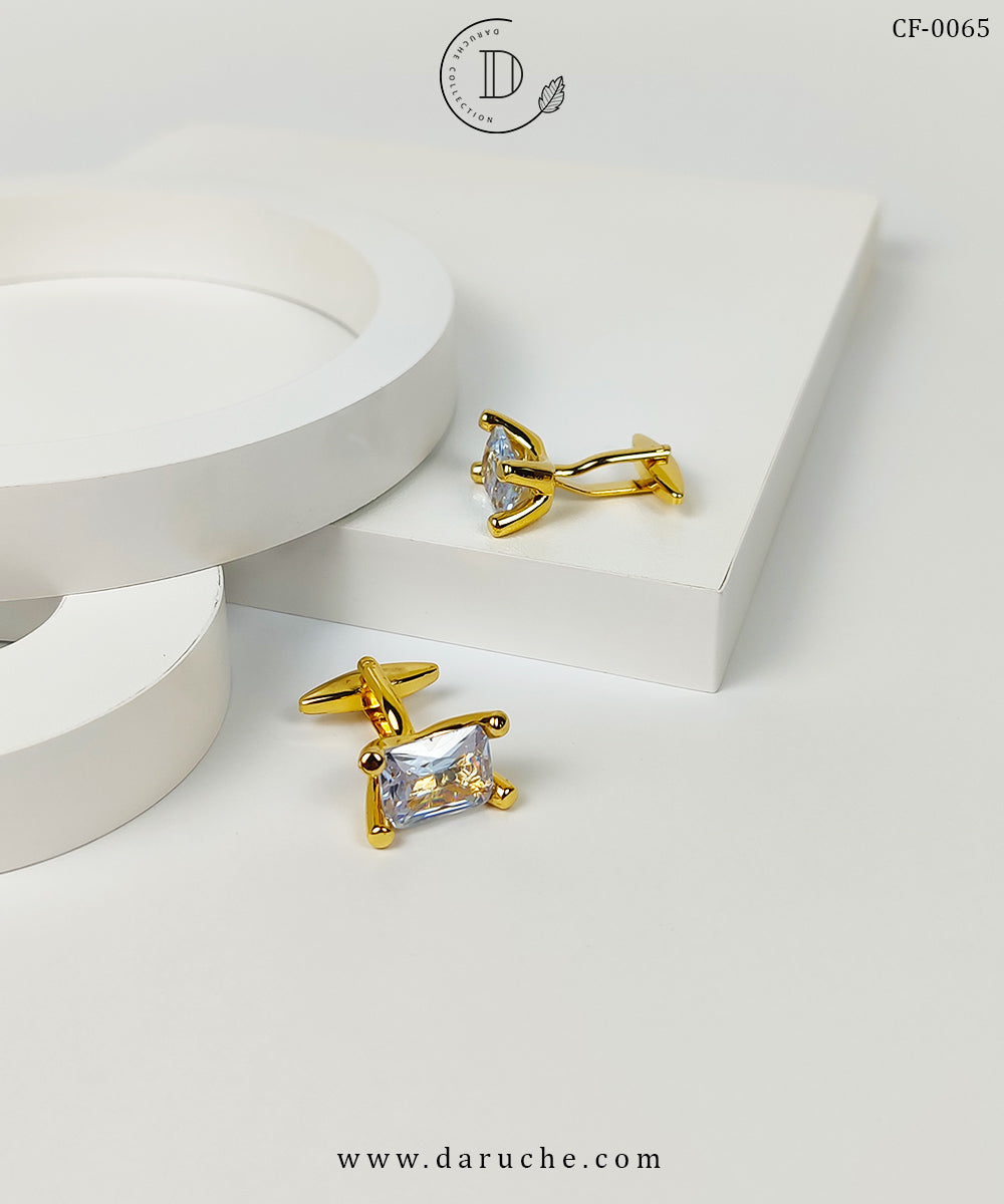 Stunning Golden & White Zircon Stone Cufflinks