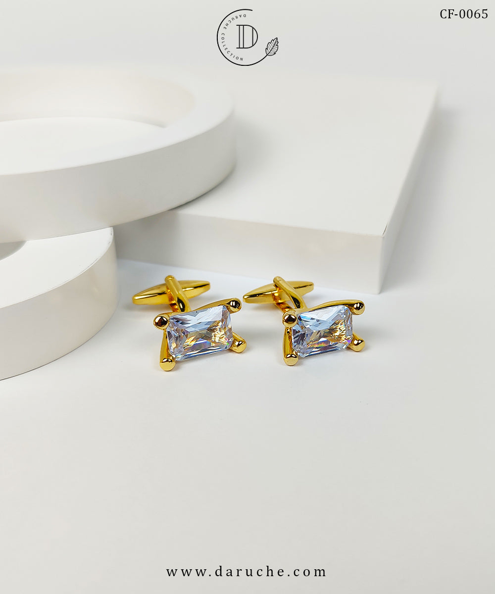 Stunning Golden & White Zircon Stone Cufflinks