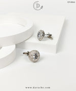 Round Silver Zircon Stone Cufflinks