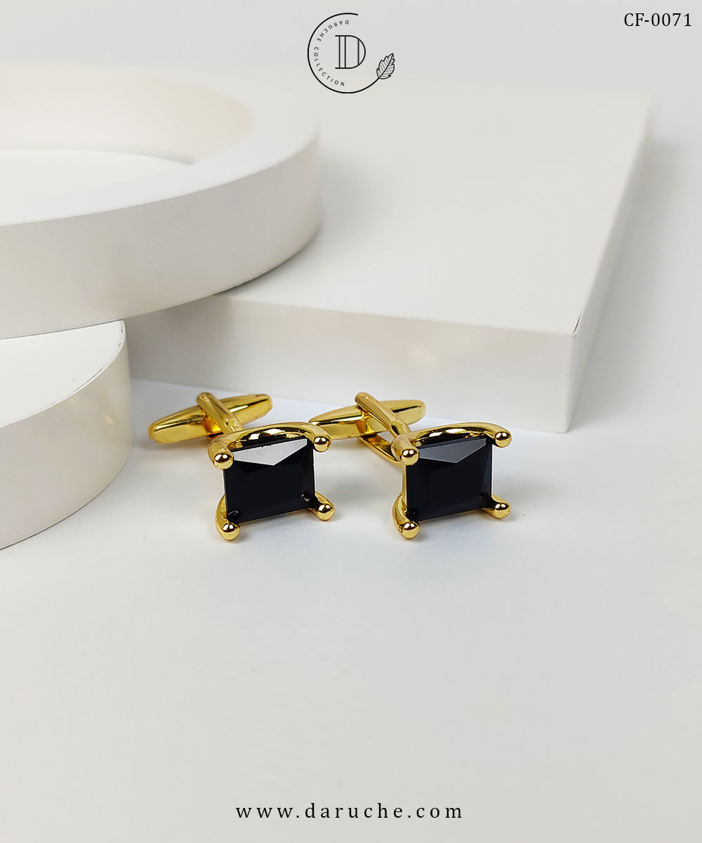 Golden & Black Zircon Stone Cufflinks