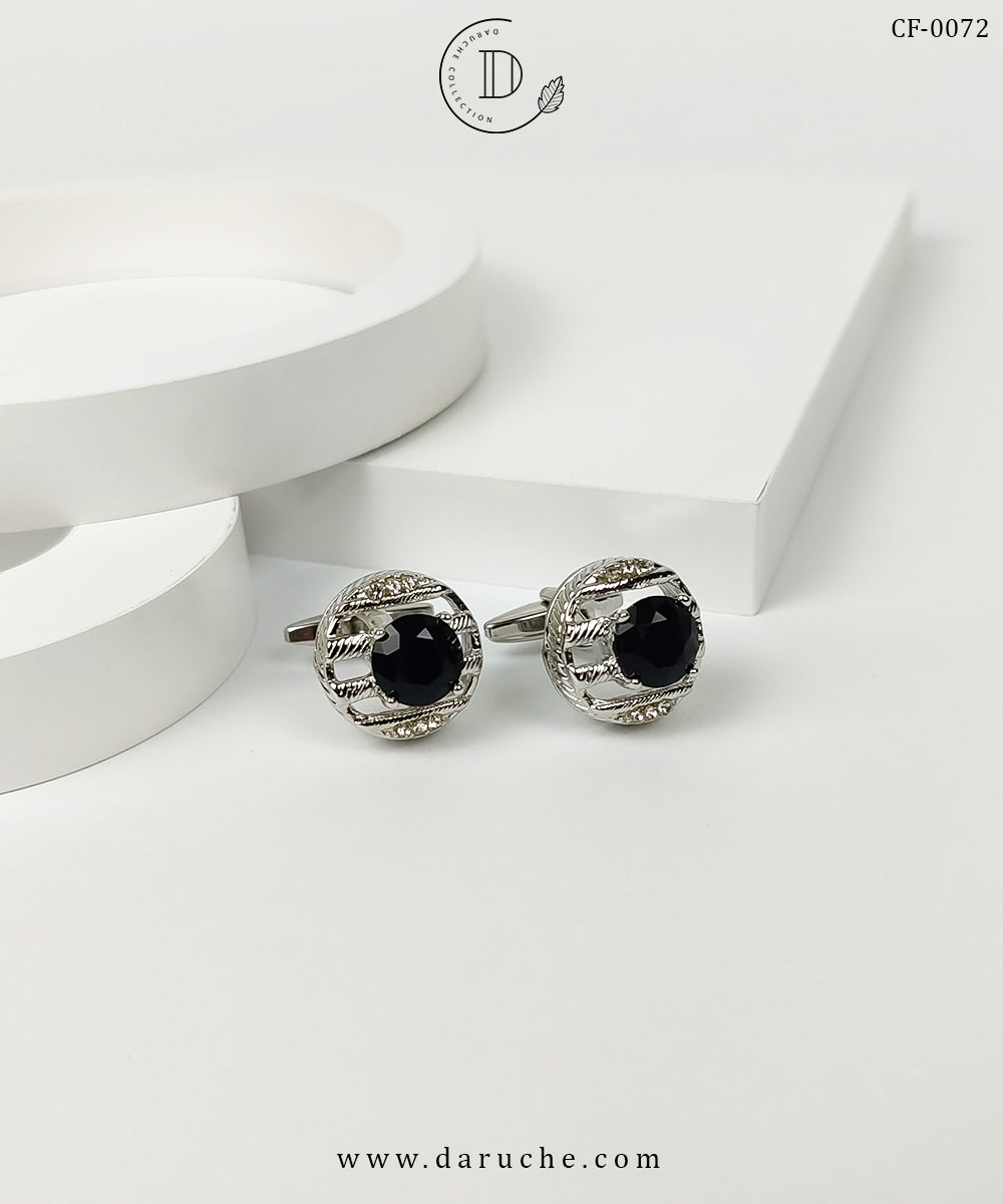 Silver & Black Round Zircon Cufflinks