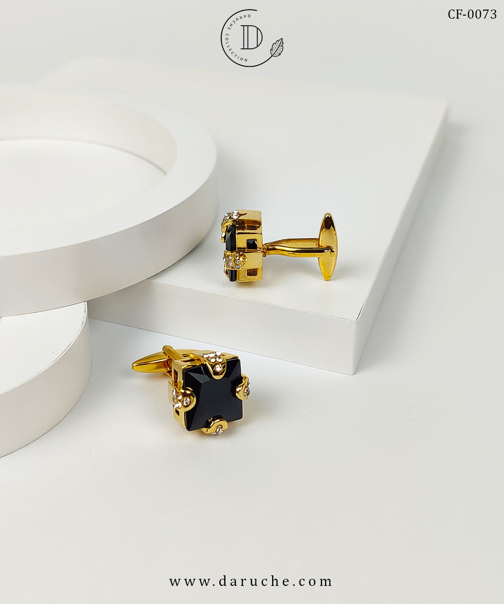 Square Black & Golden Zircon Cufflinks