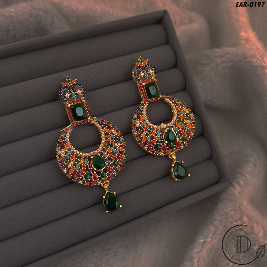 Gold Plated Green Naurattan Earrings