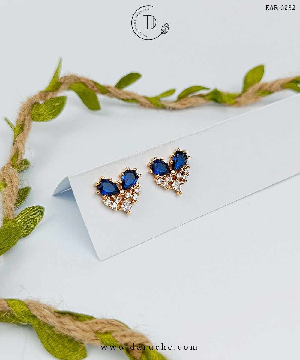 Blue Crystal Floral Stud Earrings