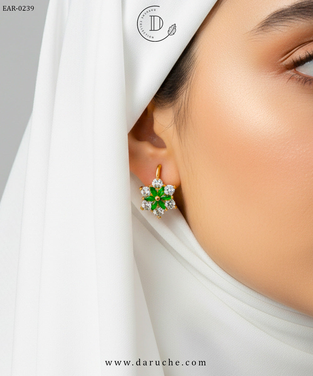 Emerald Green Floral Stud Earrings