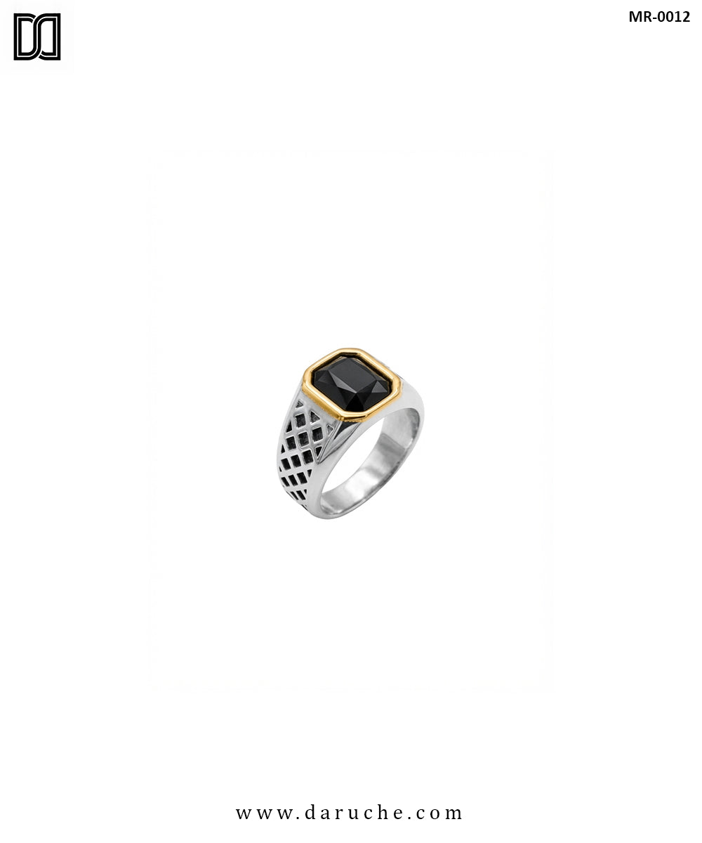 Black Onyx Gold Accent Men's Ring