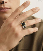 Black Onyx Gold Accent Men's Ring