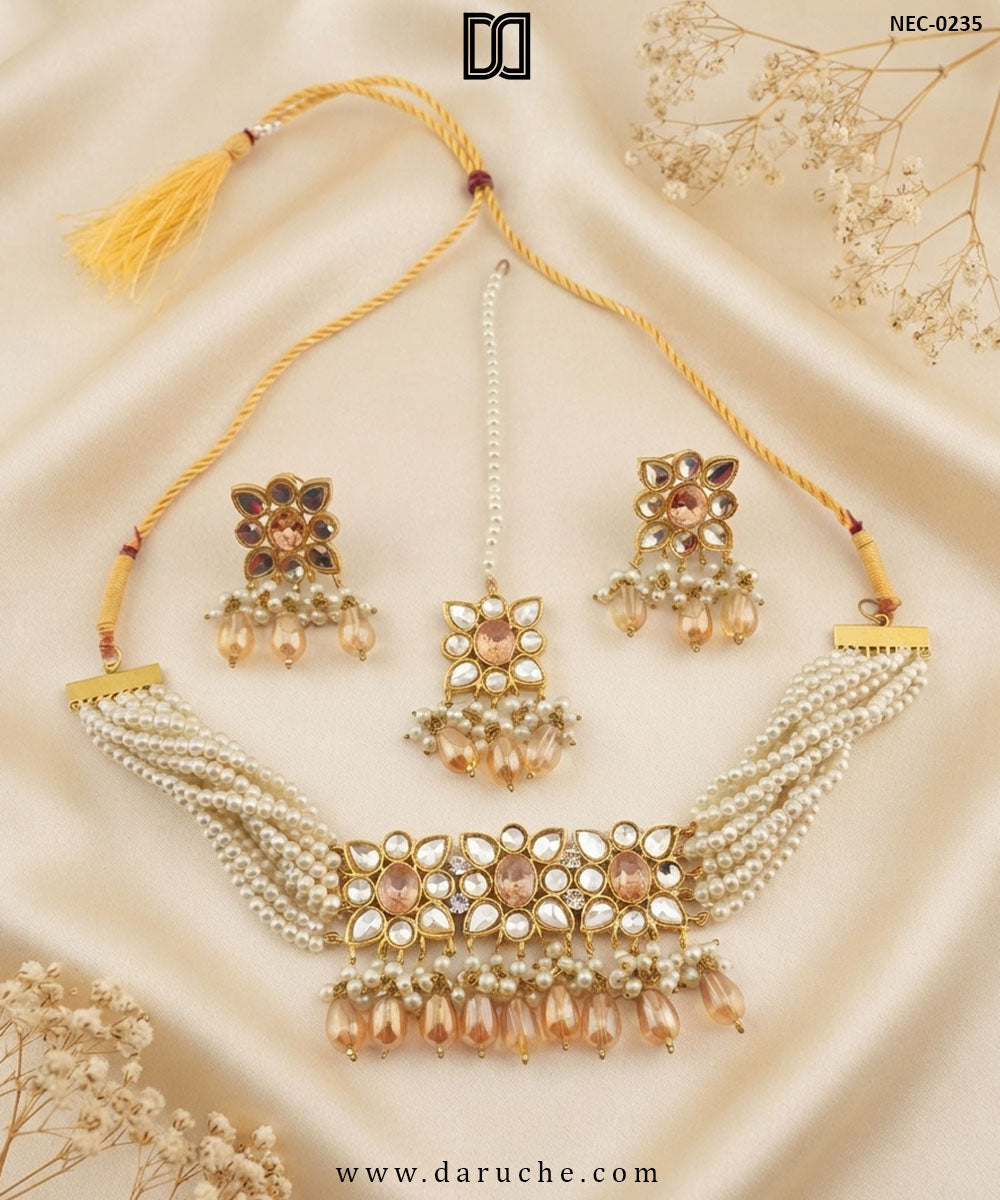 Hyacinth Champagne Pearl Necklace Set