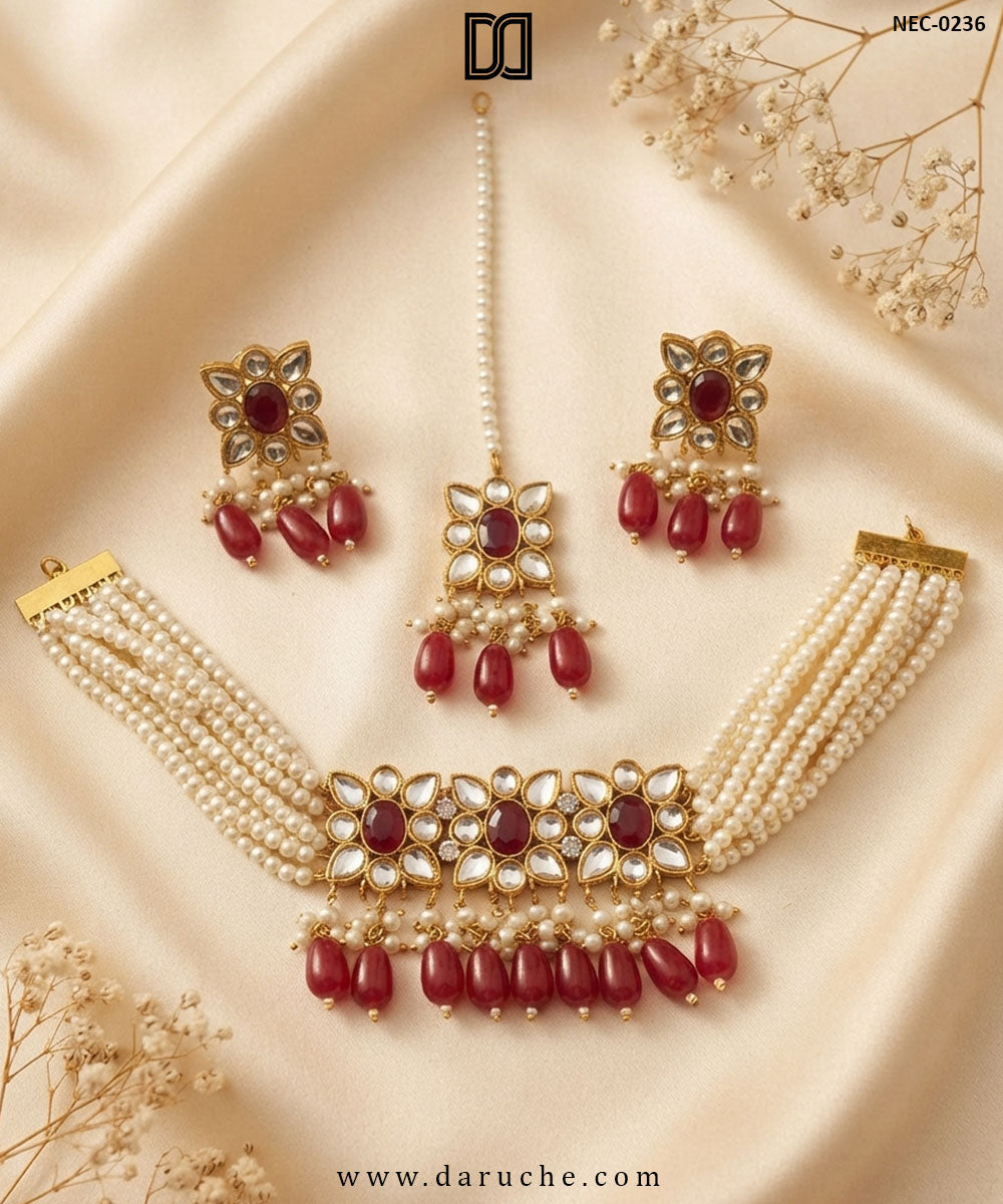 Imogen Ruby Pearl Necklace Set
