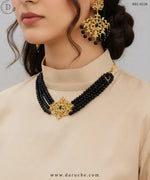 Gold Plated Zircon Stones & Black Pearls Necklace Set