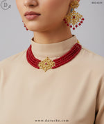 Gold Plated Zircon Stones & Ruby Pearls Necklace Set