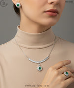 Silver Plated Green & White Cubic Zircon Stone Necklace Set