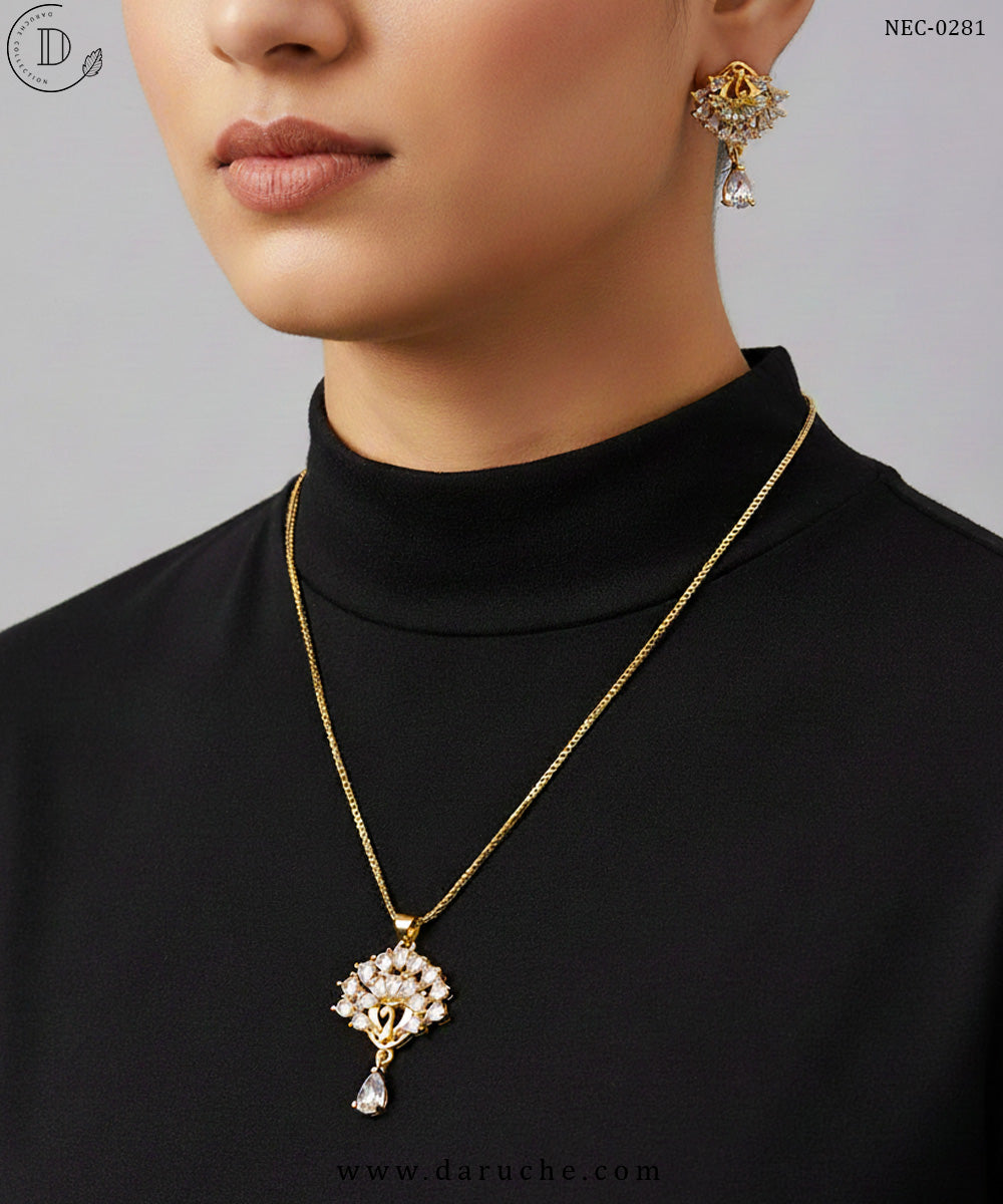 Gold Plated Cubic Zircon Stone Necklace Set