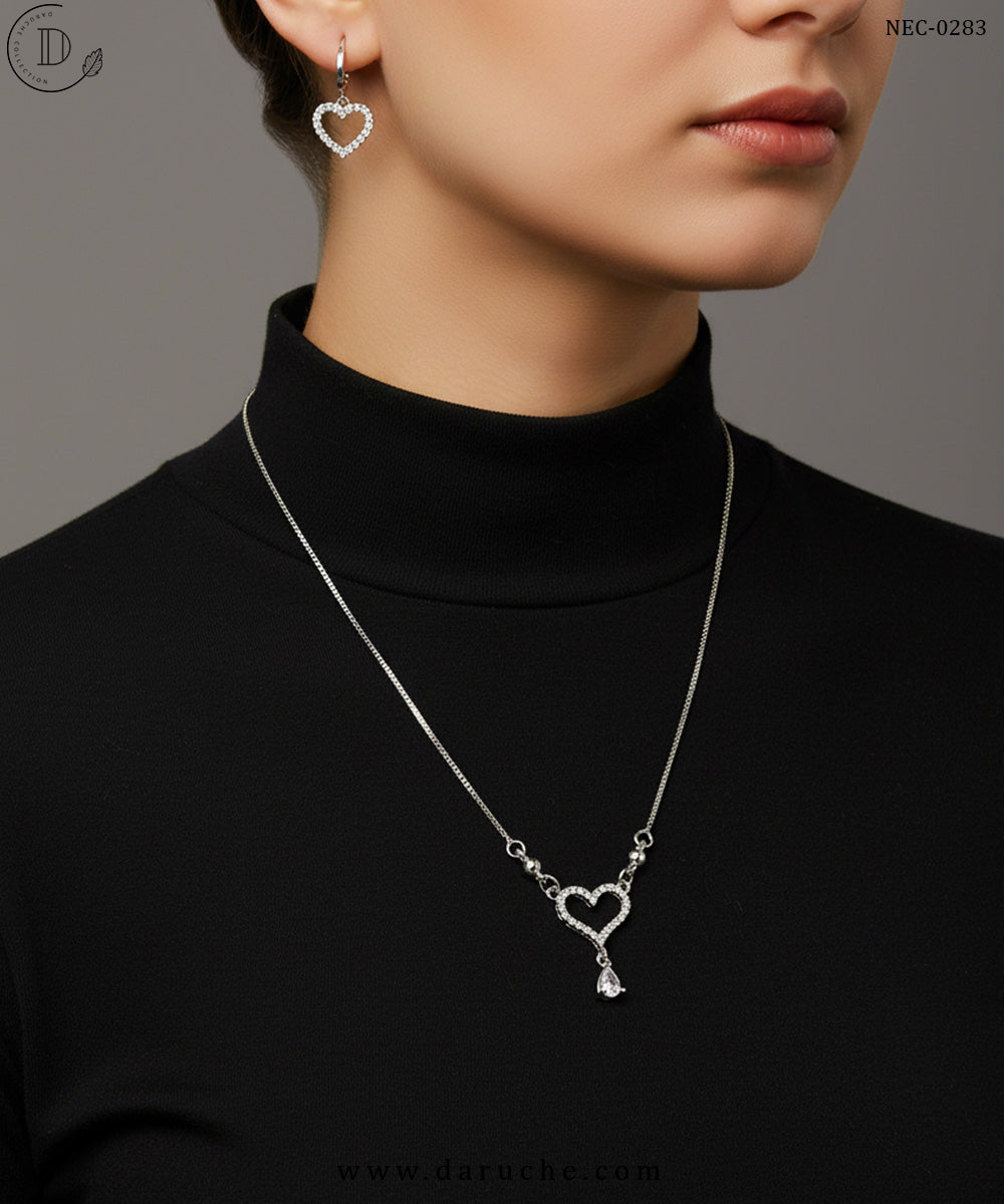 Silver Plated Heart Shape Zircon Stone Necklace Set
