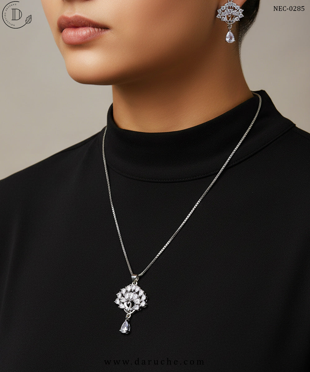 Silver Plated Cubic Zircon Stone Necklace Set
