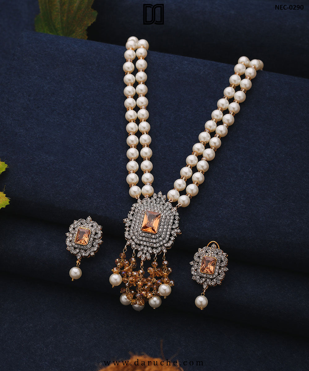 Quinlyn Champagne Zircon Necklace Set