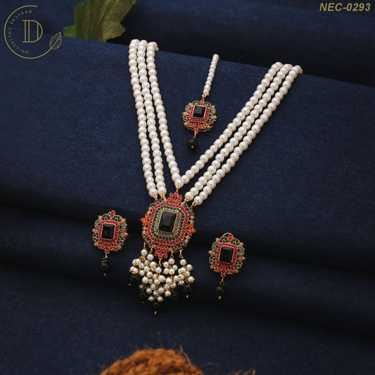 Gold Plated Black Naurattan Necklace Set