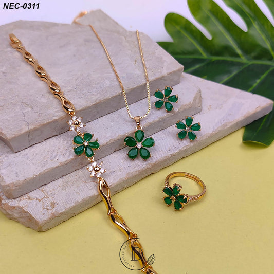 Elegant Gold Plated Zircon Stone Flower Necklace Set