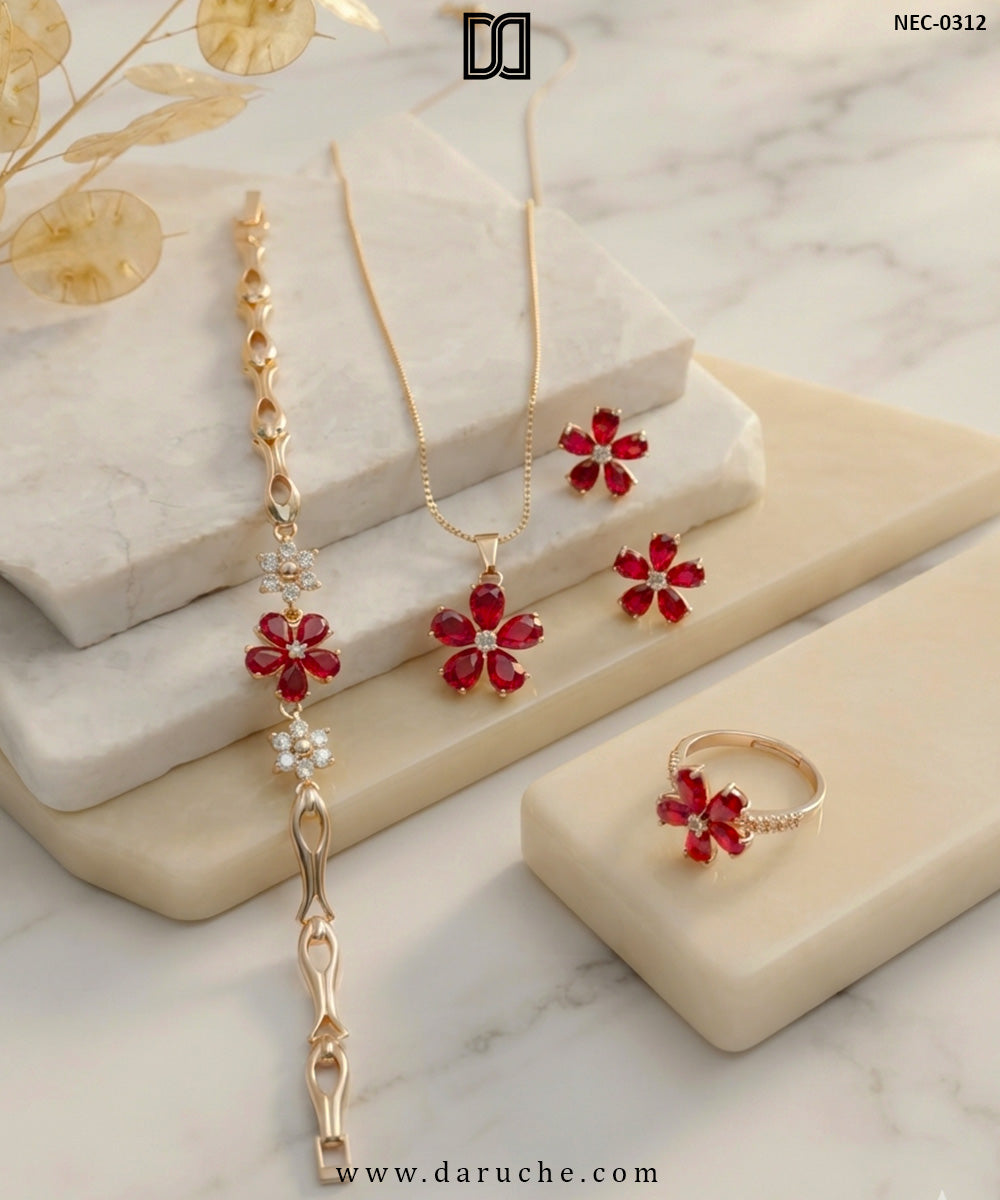 Octavia Gold Floral Necklace Set