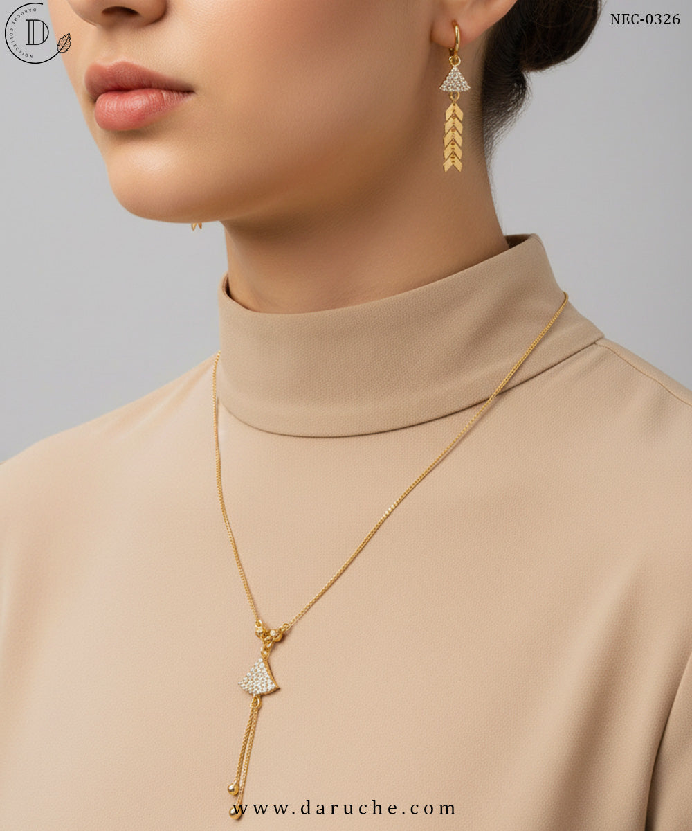Golden Zircon Fan Drop Necklace Set