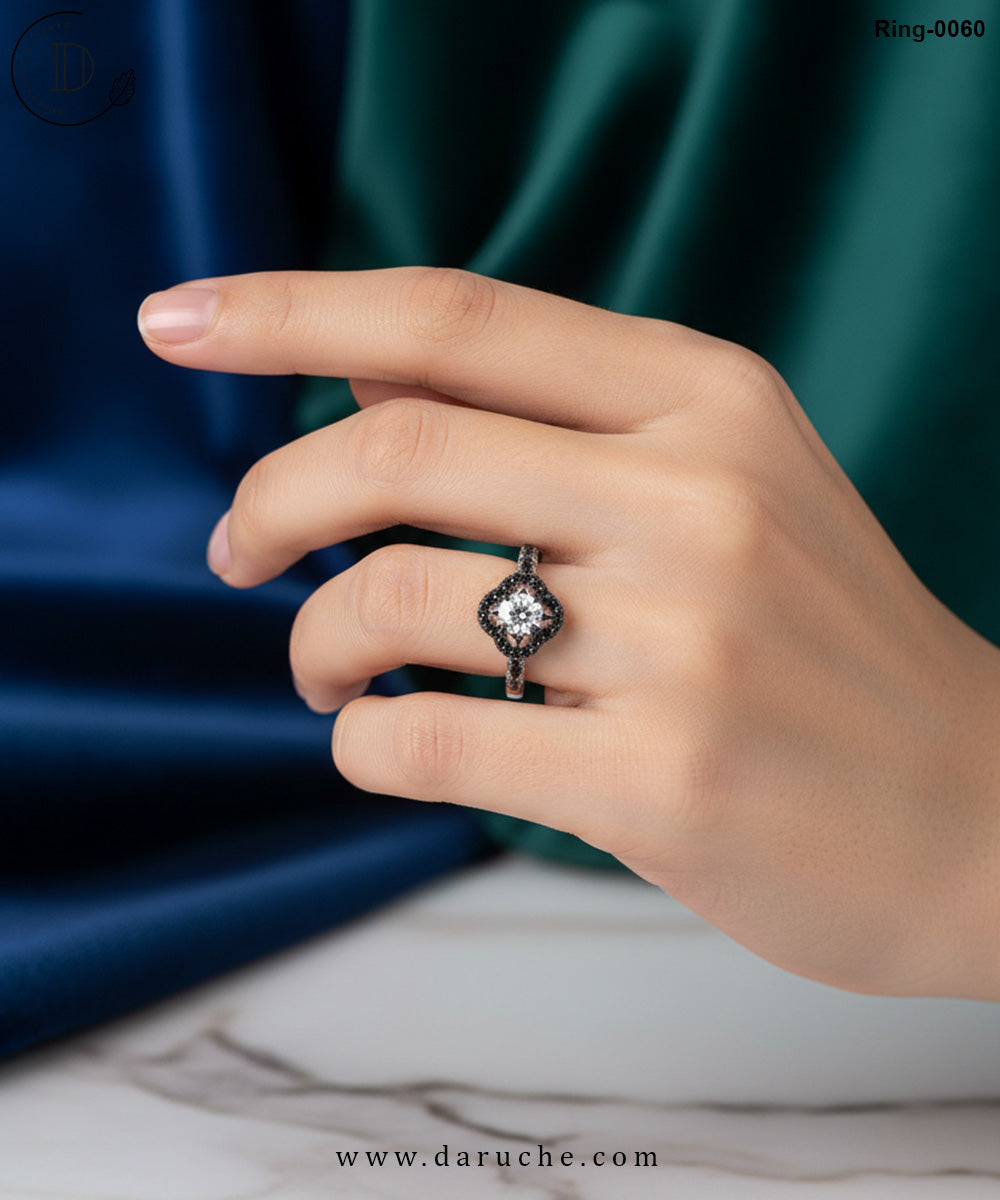 Diamond Cut Black Zircon Ring