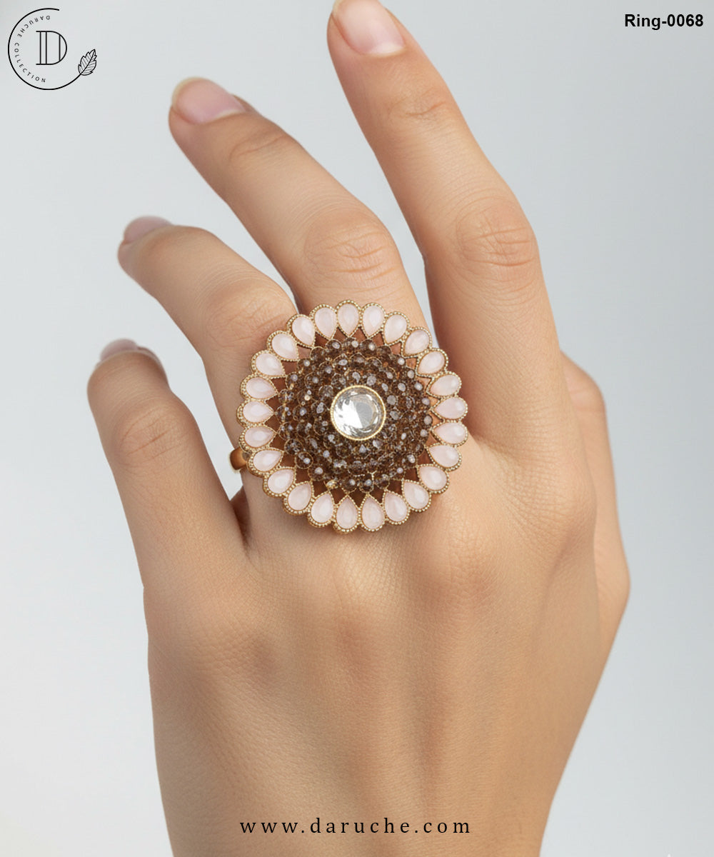 Floral Light Pink Adjustable Ring