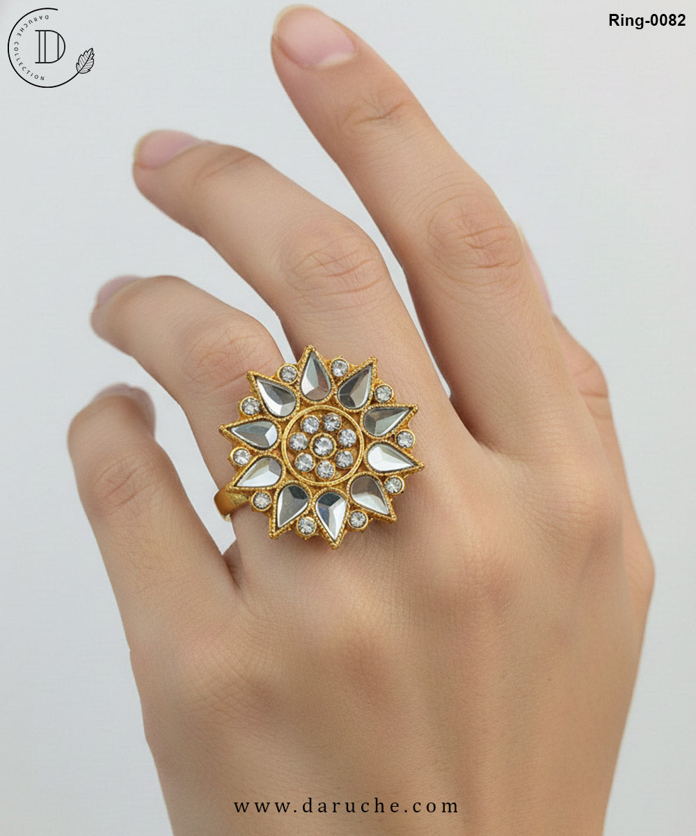 Golden Kundan Adjustable Ring
