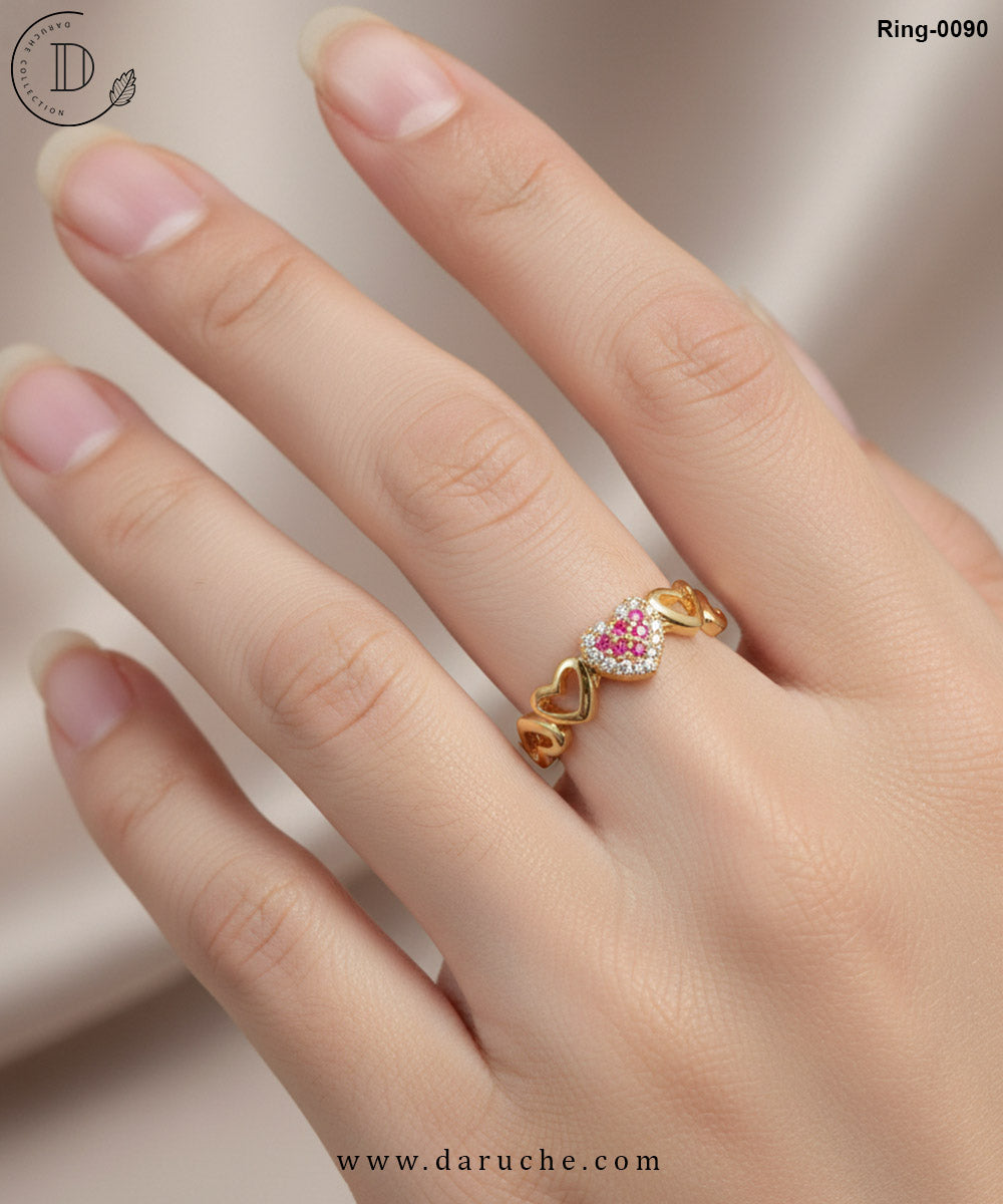 Hearts Zirconia Adjustable Ring